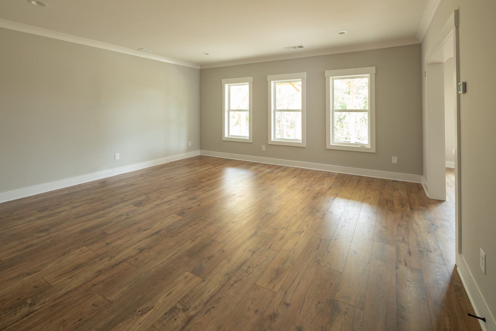 Flex room with a run of three windows and hardwood floor — Shadburn Ferry, custom home built by Ironwood Construction Group in Buford, Georgia